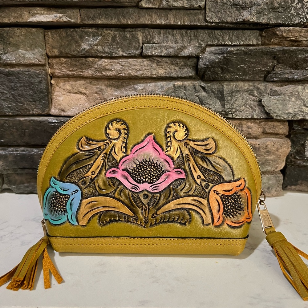Floral Embossed Leather Pouch